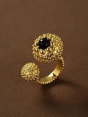 Gold Open Beaded Ring with Black Accent - Women's Jewelry